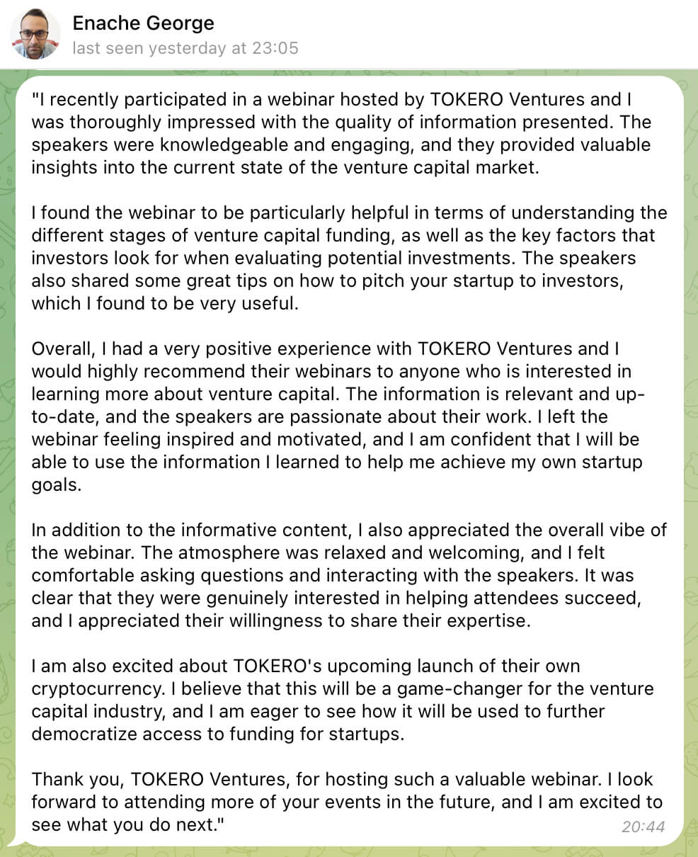 TOKERO client feedback